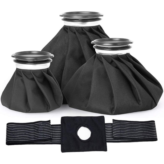 4 Pack Reusable Ice Bags for Hot and Cold Therapy - Includes Elastic Support Strap, Breathable Wrap | Universal Fit for Knee, Ankle, Neck Pain Relief | Uncharged, 3 Sizes (6", 9", 11")