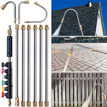 10pcs High-Pressure Washer Extension Wand Kit – 4000 PSI, 1/4 Quick Connect, 6 Nozzle Tips, Gutter Cleaning Curved Rod 30°, 90°, 120° – Ideal for Roof Drainage, Exterior Walls, and Heavy-Duty Cleaning Tasks