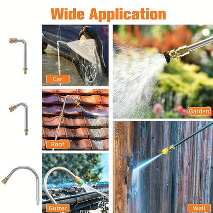 10pcs High-Pressure Washer Extension Wand Kit – 4000 PSI, 1/4 Quick Connect, 6 Nozzle Tips, Gutter Cleaning Curved Rod 30°, 90°, 120° – Ideal for Roof Drainage, Exterior Walls, and Heavy-Duty Cleaning Tasks