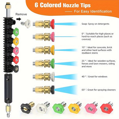 10pcs High-Pressure Washer Extension Wand Kit – 4000 PSI, 1/4 Quick Connect, 6 Nozzle Tips, Gutter Cleaning Curved Rod 30°, 90°, 120° – Ideal for Roof Drainage, Exterior Walls, and Heavy-Duty Cleaning Tasks
