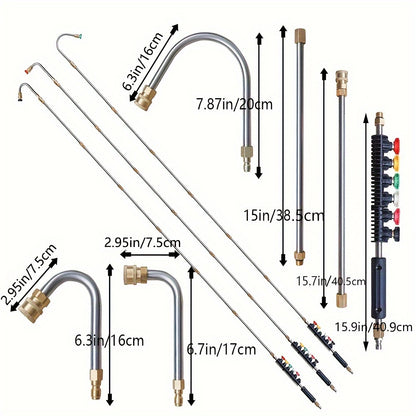 10pcs High-Pressure Washer Extension Wand Kit – 4000 PSI, 1/4 Quick Connect, 6 Nozzle Tips, Gutter Cleaning Curved Rod 30°, 90°, 120° – Ideal for Roof Drainage, Exterior Walls, and Heavy-Duty Cleaning Tasks