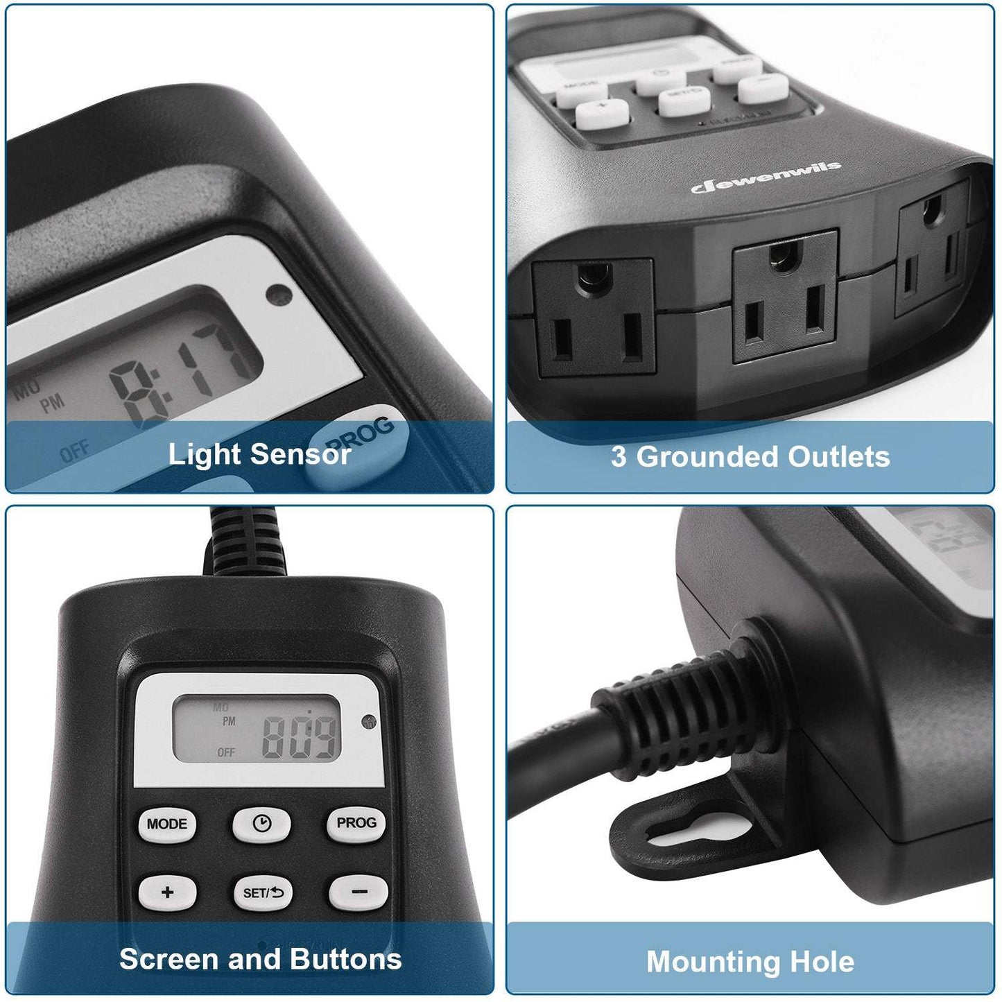 7 Day Programmable Outdoor Digital Light Timer Plug - Weather-Resistant with 3 Grounded Outlets, Energy-Efficient for Patio, Garden, and Seasonal Lighting