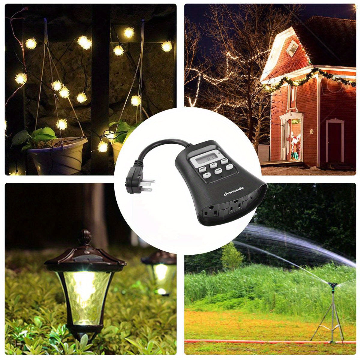7 Day Programmable Outdoor Digital Light Timer Plug - Weather-Resistant with 3 Grounded Outlets, Energy-Efficient for Patio, Garden, and Seasonal Lighting
