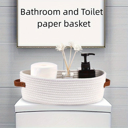 Versatile Woven Storage Basket with Dual Handles – Ideal for Desk Organization & Bathroom Essentials