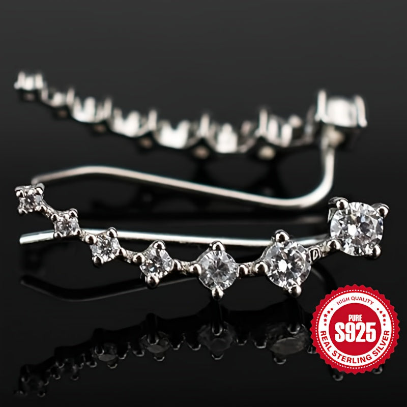 925 Sterling Silver Hypoallergenic Stud Earrings with Zirconia - Elegant Punk Style, Delicate Gift for Women