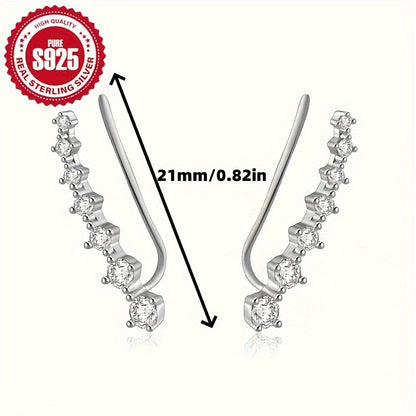 925 Sterling Silver Hypoallergenic Stud Earrings with Zirconia - Elegant Punk Style, Delicate Gift for Women
