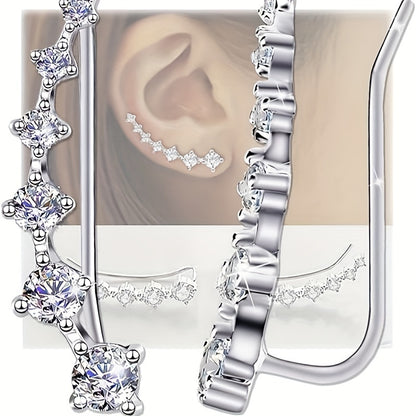 925 Sterling Silver Hypoallergenic Stud Earrings with Zirconia - Elegant Punk Style, Delicate Gift for Women