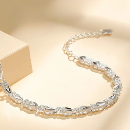 S999 Pure Silver Four-Leaf Clover Bracelet for Women - Lucky Charm Bracelet Jewelry