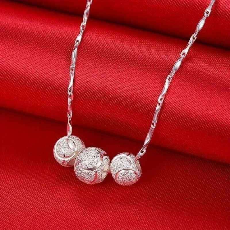 925 Sterling Silver Necklace - Lucky Bead Pendant, Hypoallergenic Collarbone Chain, Shiny Silver Jewelry for Elegant Daily Wear & Gift Giving