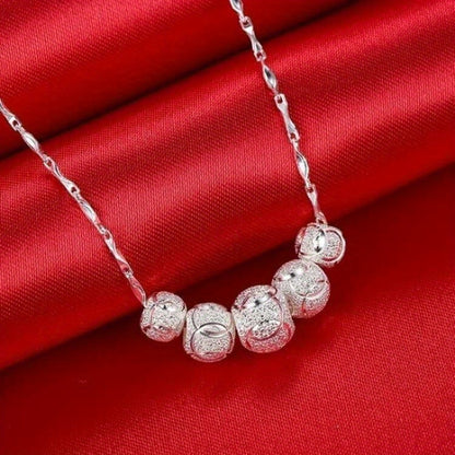 925 Sterling Silver Necklace - Lucky Bead Pendant, Hypoallergenic Collarbone Chain, Shiny Silver Jewelry for Elegant Daily Wear & Gift Giving
