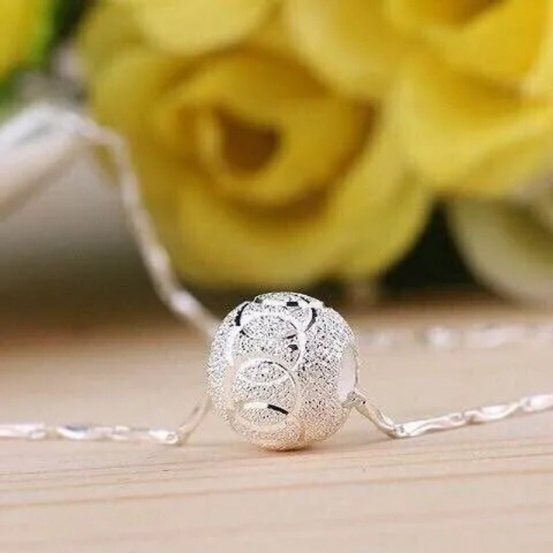 925 Sterling Silver Necklace - Lucky Bead Pendant, Hypoallergenic Collarbone Chain, Shiny Silver Jewelry for Elegant Daily Wear & Gift Giving