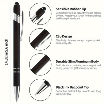 Customizable Metal Ballpoint Pens with Stylus – 8/16/24pcs Sets, Smooth Writing, Medium Point, Retractable – Ideal for Office, School, Journaling and Art Projects