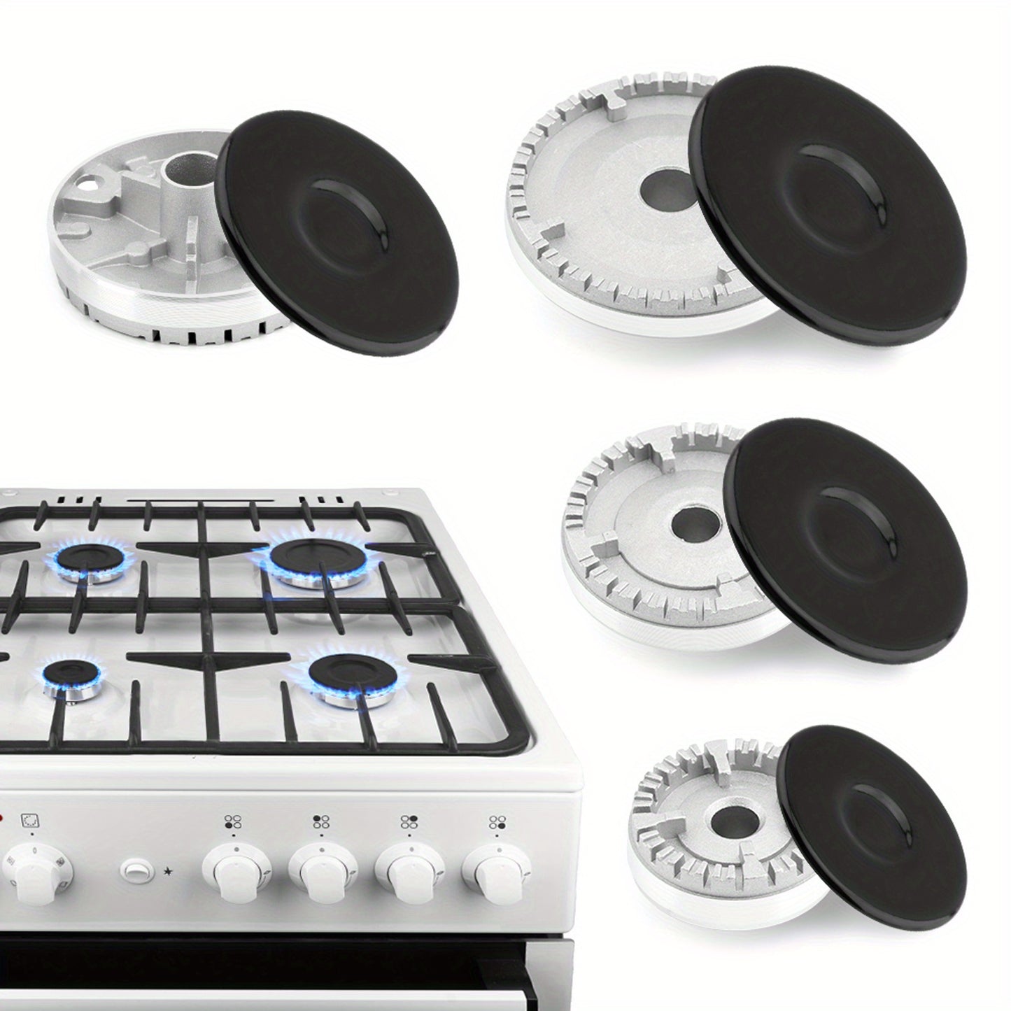 4 Piece Range Burner Covers - Gas Stove Replacement Parts for Portable Cooktops