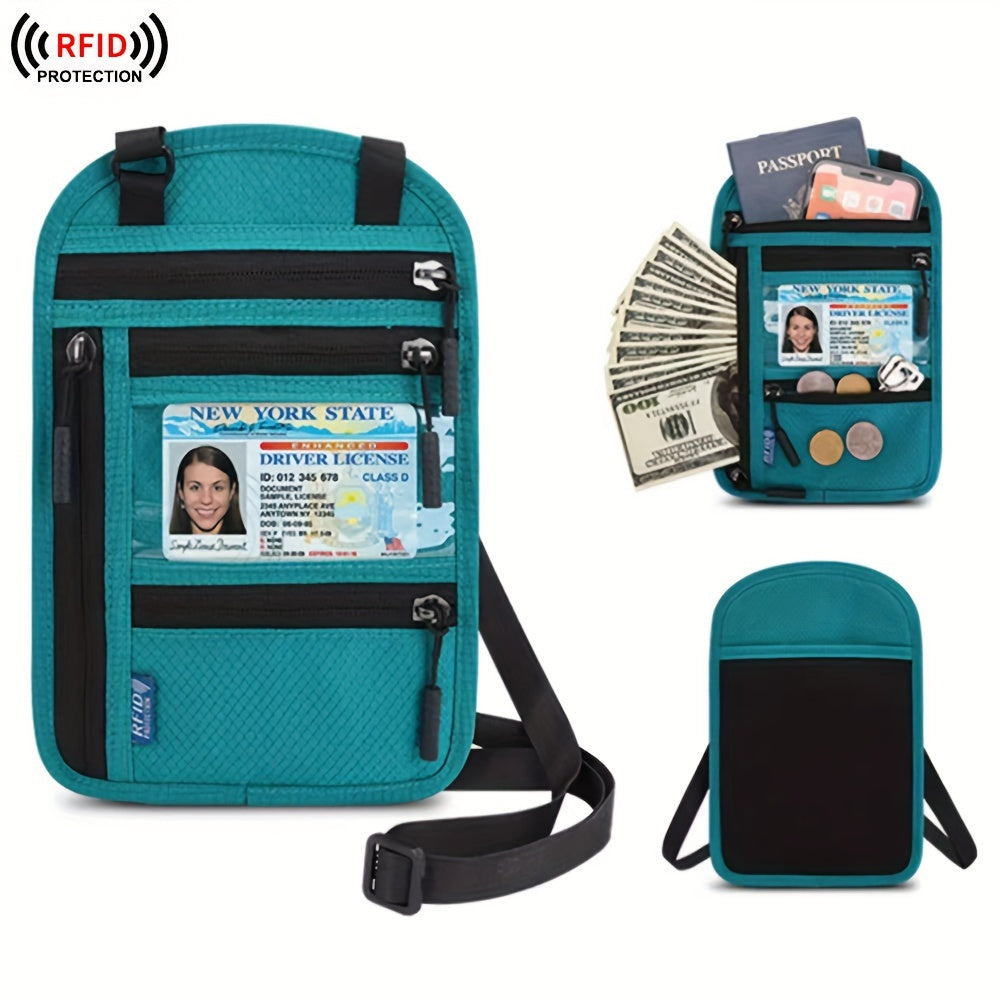 Travel Passport Holder with RFID Blocking – Durable Zipper, Adjustable Neck Strap, Safely Stores Cash, Credit Cards and Documents, Travel Neck Wallet