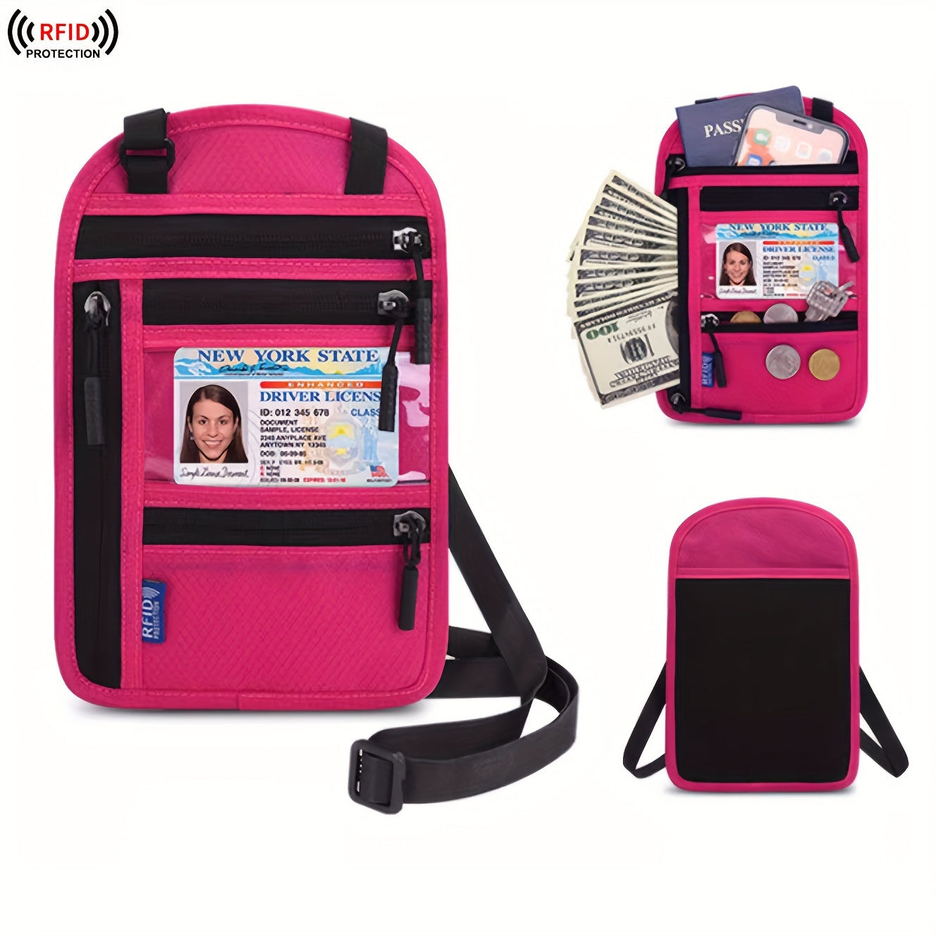 Travel Passport Holder with RFID Blocking – Durable Zipper, Adjustable Neck Strap, Safely Stores Cash, Credit Cards and Documents, Travel Neck Wallet