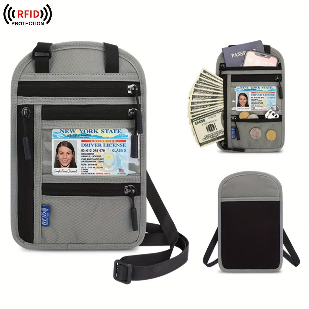 Travel Passport Holder with RFID Blocking – Durable Zipper, Adjustable Neck Strap, Safely Stores Cash, Credit Cards and Documents, Travel Neck Wallet
