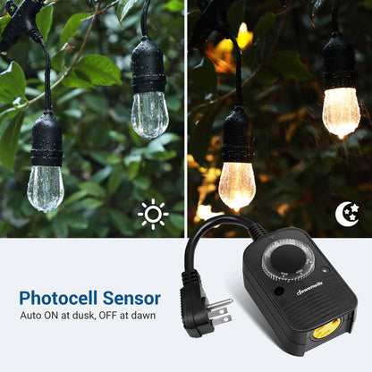 DEWENWILS 2 Pack Dusk to Dawn Sensor Outdoor Timer with Electrical Outlet