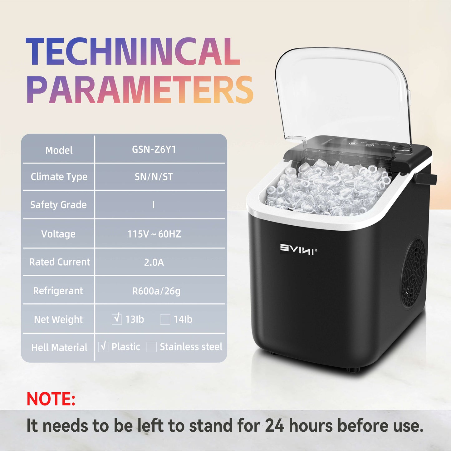 Portable Ice Machine – 9 Cubes in 6 Minutes, 26.5 Lbs Daily, Self-Cleaning, Includes Scoop and Basket, Two Bullet Ice Sizes, Ideal for Home, Office, Parties, Camping