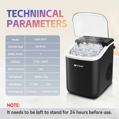 Portable Ice Machine – 9 Cubes in 6 Minutes, 26.5 Lbs Daily, Self-Cleaning, Includes Scoop and Basket, Two Bullet Ice Sizes, Ideal for Home, Office, Parties, Camping