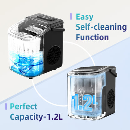 Portable Ice Machine – 9 Cubes in 6 Minutes, 26.5 Lbs Daily, Self-Cleaning, Includes Scoop and Basket, Two Bullet Ice Sizes, Ideal for Home, Office, Parties, Camping