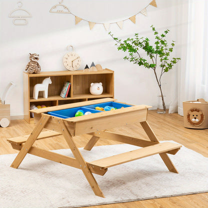LIFEZEAL 3 in 1 Kids Picnic Table – Wooden Outdoor Sand & Water Table with Play Boxes