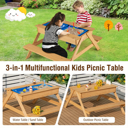 LIFEZEAL 3 in 1 Kids Picnic Table – Wooden Outdoor Sand & Water Table with Play Boxes