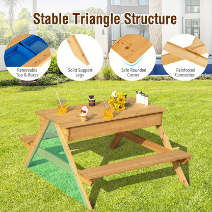 LIFEZEAL 3 in 1 Kids Picnic Table – Wooden Outdoor Sand & Water Table with Play Boxes