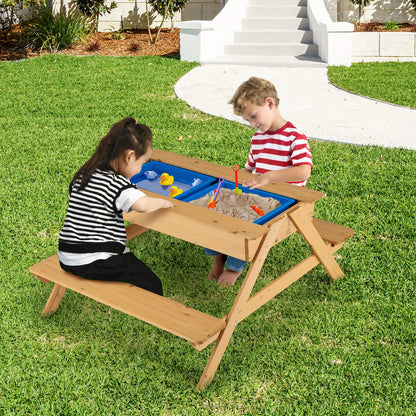LIFEZEAL 3 in 1 Kids Picnic Table – Wooden Outdoor Sand & Water Table with Play Boxes