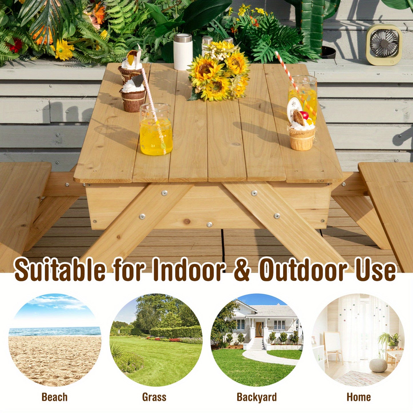 LIFEZEAL 3 in 1 Kids Picnic Table – Wooden Outdoor Sand & Water Table with Play Boxes