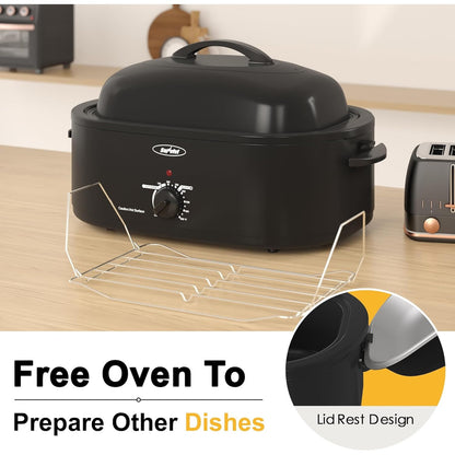 8QT Electric Roaster Oven - Large Capacity with Self-Basting Lid, Removable Pan & Rack, 150-450°F Temperature Control, Stainless Steel, Easy Clean Design