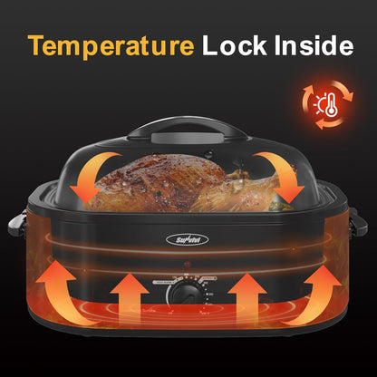 8QT Electric Roaster Oven - Large Capacity with Self-Basting Lid, Removable Pan & Rack, 150-450°F Temperature Control, Stainless Steel, Easy Clean Design