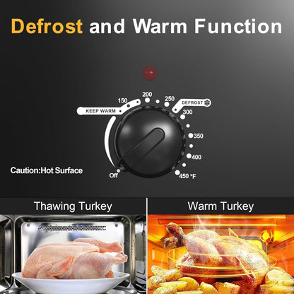 8QT Electric Roaster Oven - Large Capacity with Self-Basting Lid, Removable Pan & Rack, 150-450°F Temperature Control, Stainless Steel, Easy Clean Design