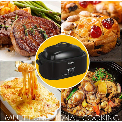 8QT Electric Roaster Oven - Large Capacity with Self-Basting Lid, Removable Pan & Rack, 150-450°F Temperature Control, Stainless Steel, Easy Clean Design