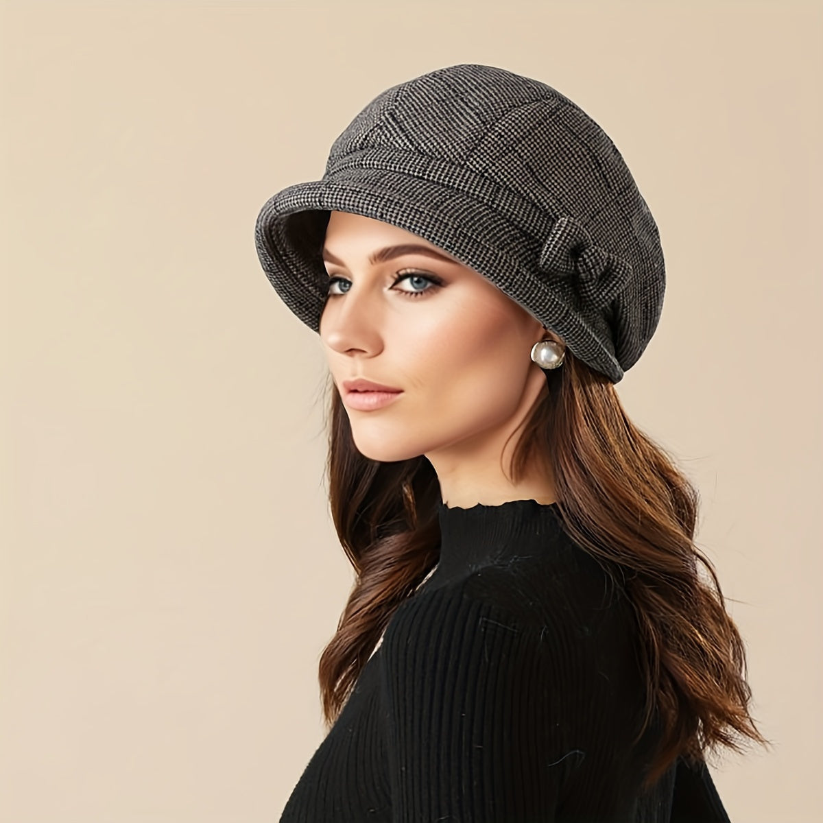 Warm Plaid Basin Hat for Women - Stylish Coldproof Sunshade, All-Season Outdoor Accessory for Middle-aged & Elderly