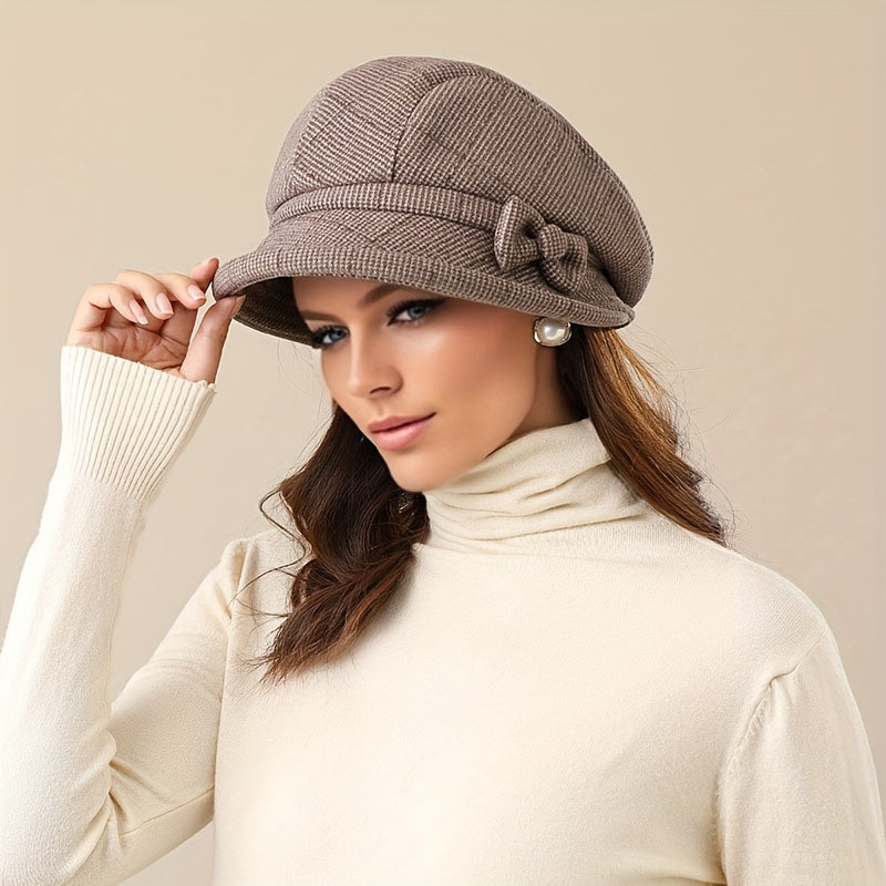 Warm Plaid Basin Hat for Women - Stylish Coldproof Sunshade, All-Season Outdoor Accessory for Middle-aged & Elderly