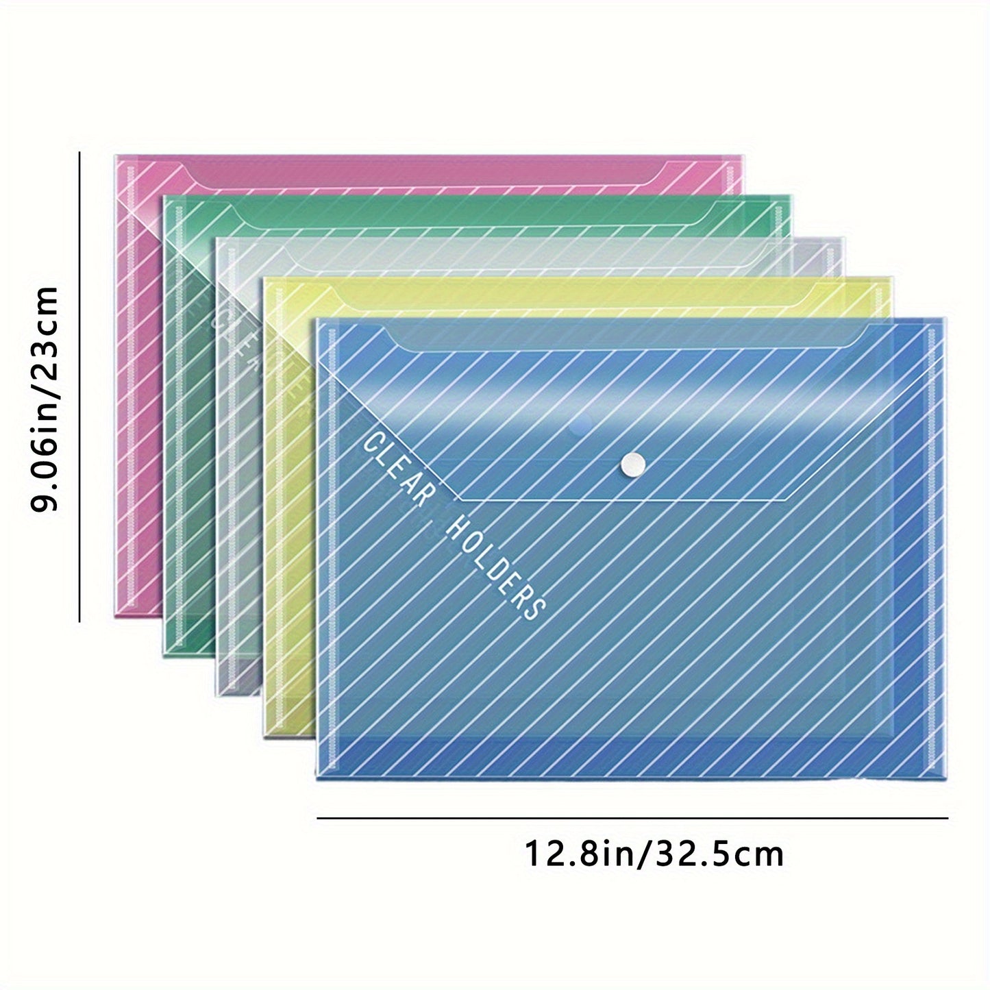 20 Pack Clear A4 File Bags – Mixed Colors & White, Button Closure Storage Organizer for Office & School Supplies