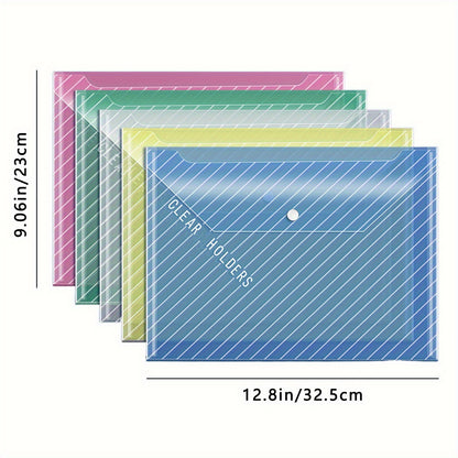 20 Pack Clear A4 File Bags – Mixed Colors & White, Button Closure Storage Organizer for Office & School Supplies