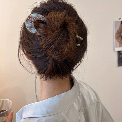 3 Piece Vintage U-Shaped Hair Clip Set - Elegant Acetate Hairpins for Bridal Showers and Everyday Chic Style