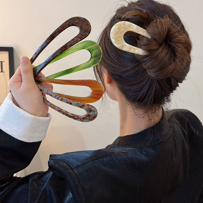 3 Piece Vintage U-Shaped Hair Clip Set - Elegant Acetate Hairpins for Bridal Showers and Everyday Chic Style