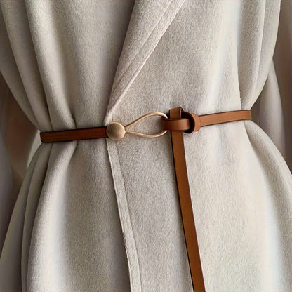 2pcs Fashion Knot Thin PU Belt - Vintage Solid Belt for Dresses, Coats & Casual Wear, Versatile for Daily, Commuter & Party Outfits