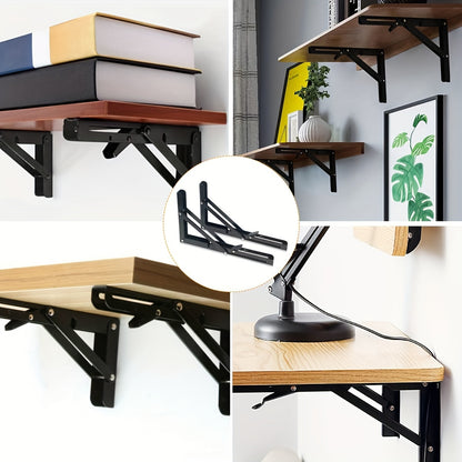 Buy 1 Get 1 Free - Heavy-Duty Triangle Metal Folding Shelf Brackets (2 Pack) | Sturdy, Rust-Resistant, Space-Saving Wall-Mounted Supports for Tables, Benches and Shelves