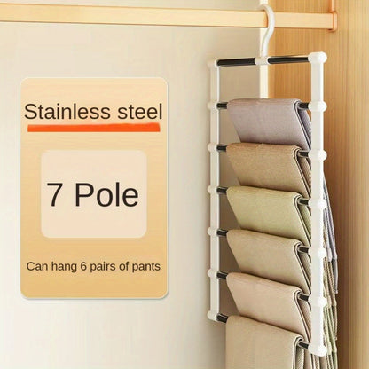 Space Saving Foldable Pants Hangers – Stainless Steel Closet Organizer for Jeans, Leggings and Trousers