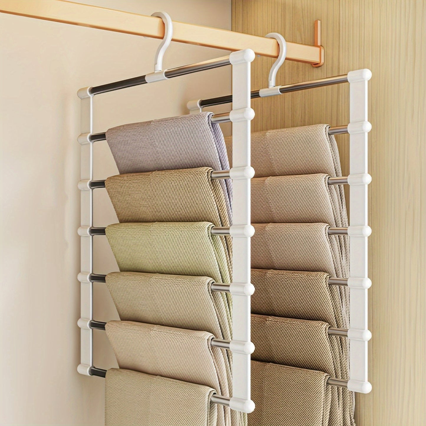 Space Saving Foldable Pants Hangers – Stainless Steel Closet Organizer for Jeans, Leggings and Trousers