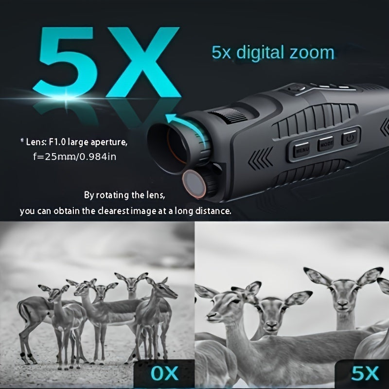 Rechargeable HD Infrared Night Vision Monocular - 1080P Visual Camera for Night Photography, Hunting and Camping