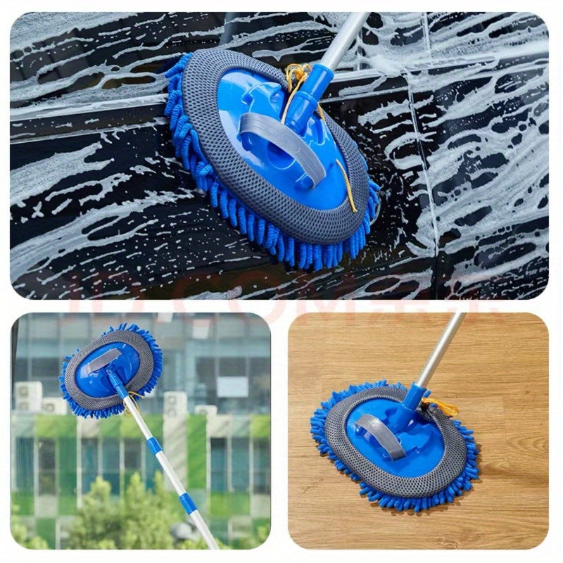 Ergonomic Long-Handle Microfiber Car Wash Mitt - Blue, Extendable and Durable for Effortless Car Washing