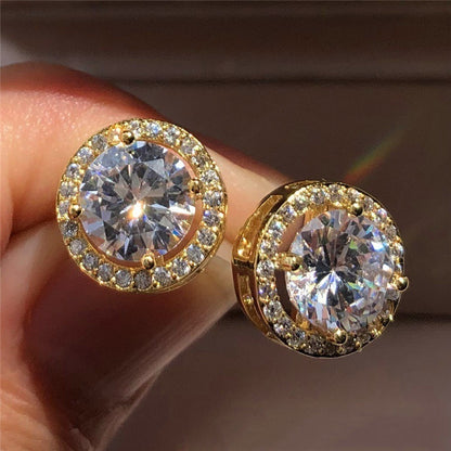 1 Karat Round Moissanite Stud Earrings – 18K Gold Plated with White Zircon, Engagement Earrings for Women, Halloween & Christmas Gift