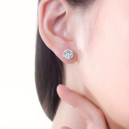 1 Karat Round Moissanite Stud Earrings – 18K Gold Plated with White Zircon, Engagement Earrings for Women, Halloween & Christmas Gift