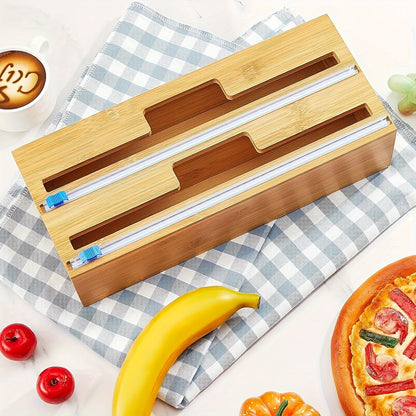 Multi-Purpose Plastic Wrap Dispenser with Slide Cutter - Reusable Cling Film and Aluminum Foil Cutting Tool - Safe for Food Contact, Kitchen Essential