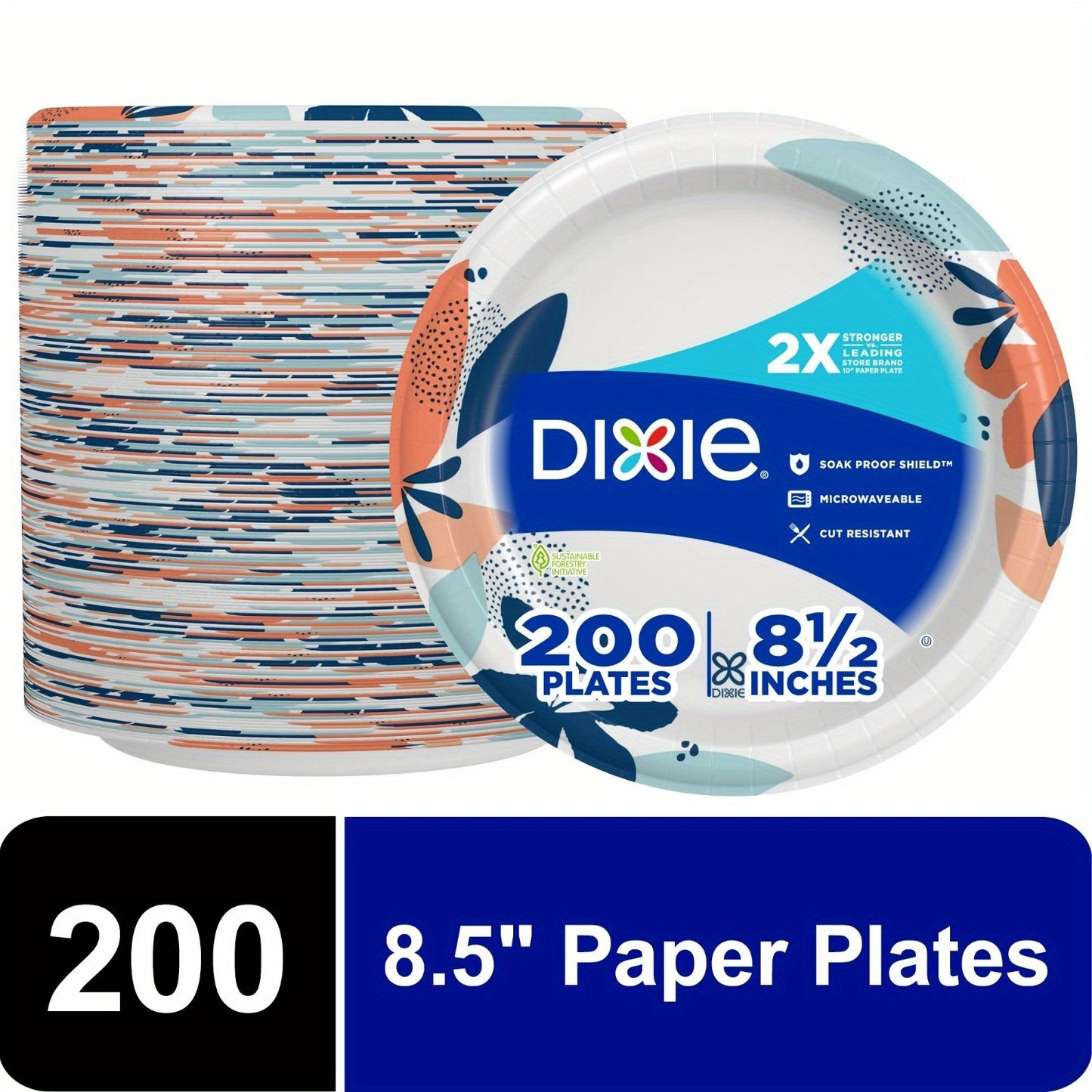 8.5-Inch Disposable Plates, 200 Count – Multicolor, 2X Stronger* – Durable and Convenient