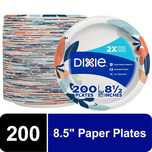 8.5-Inch Disposable Plates, 200 Count – Multicolor, 2X Stronger* – Durable and Convenient